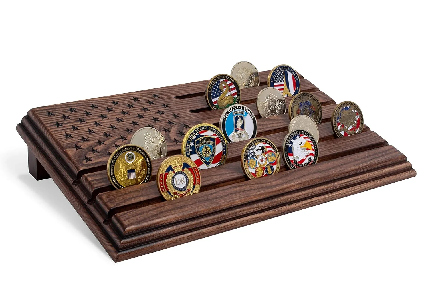 Challenge Coin Holder Display - Military, Army, Wood