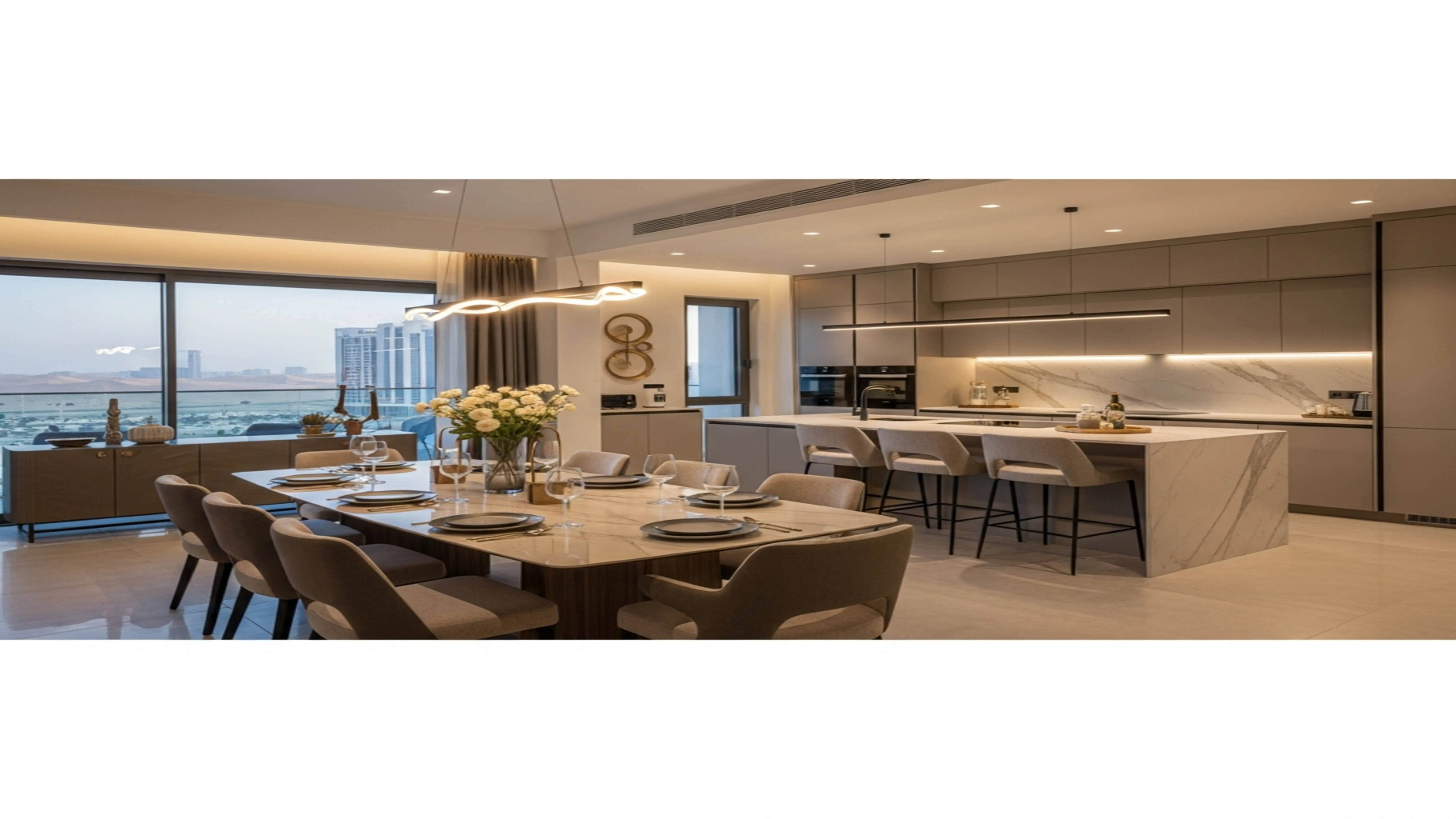Modern dining and kitchen set in a UAE home