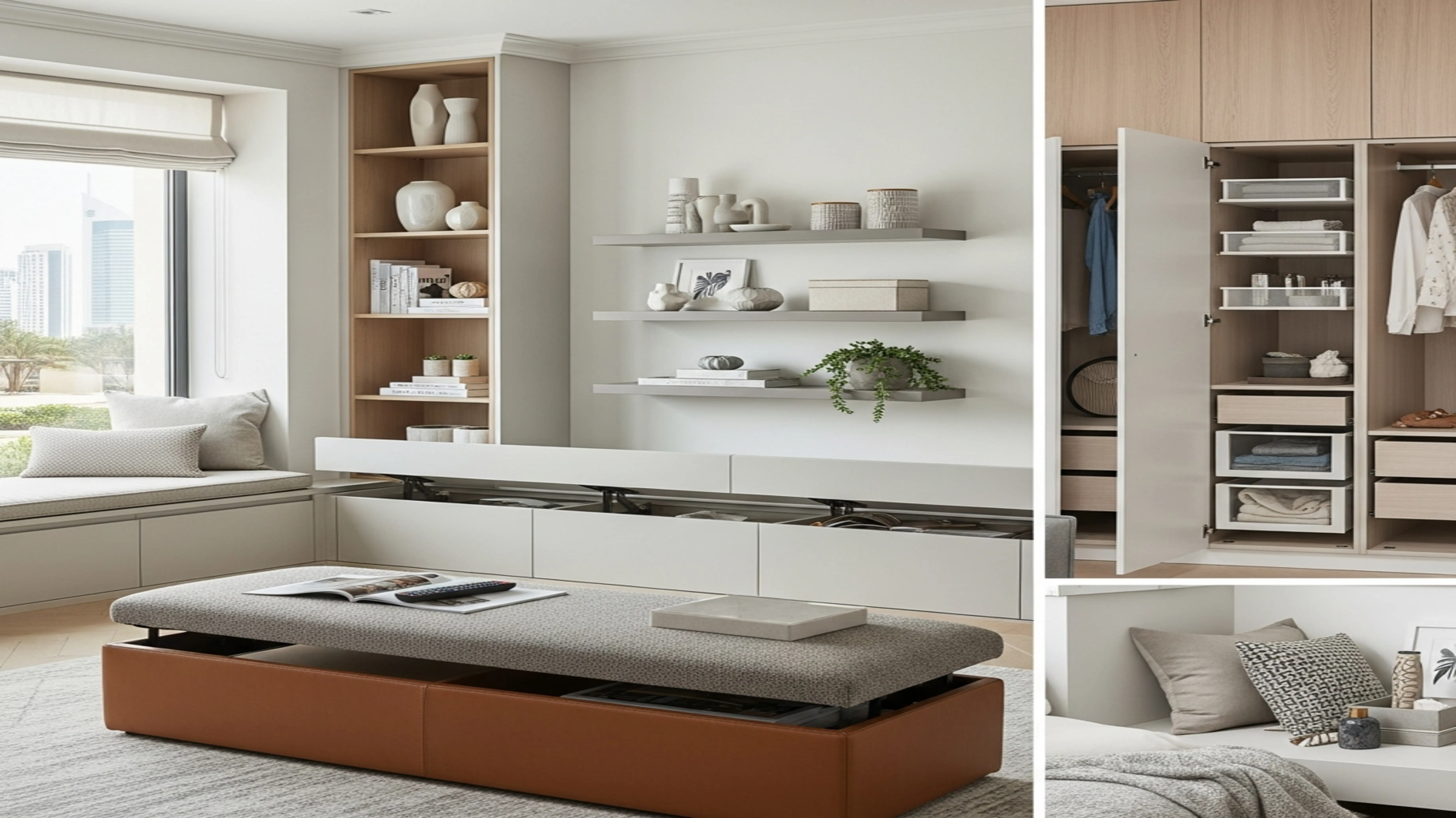 Stylish smart storage solutions for UAE homes in 2026, showcasing modern organization.